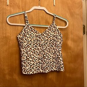 Crop leopard print swim top